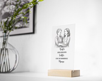 Mutter Tochter Illustration Acrylic Sign with Wooden Stand | German Sentiment