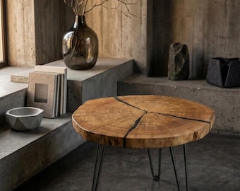 Dark Live Edge Couchtisch, handgefertigter Epoxidholztisch, rustikaler moderner Akzenttisch, Massivholzmöbel