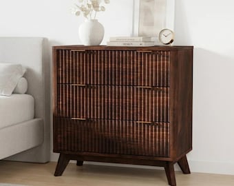 Fluted 3 Drawer Dresser with Faux Marble Top, 32 Inch Modern Storage Cabinet