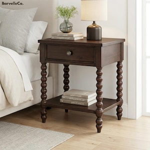 Nightstand with Drawer and Shelf, Narrow Wood Bedside Table for Bedroom