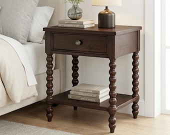 Nightstand with Drawer and Shelf, Narrow Wood Bedside Table for Bedroom