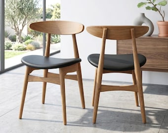 Dining Chair Set of 2, Upholstered Faux Leather Side Chairs, Solid Wood Legs