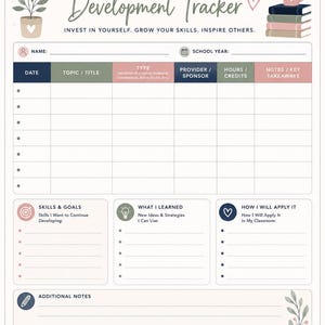 Professional Development Tracker Printable | Teacher PD Log | Professional Learning Tracker | Educator Growth Planner | Instant Download