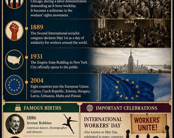 May 1st Poster | On This Day May 1 | Printable History Wall Art | May Day Labor Day Print | Educational Infographic | Birthday Gift | Digita