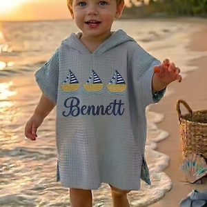 Personalized Embroidered Name Beach Towel, Custom Name Toddler Beach Bath Towel, Summer Trip Towel, Baby Shower Gift, Waffle Towel