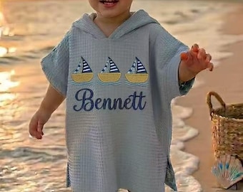 Personalized Embroidered Name Beach Towel, Custom Name Toddler Beach Bath Towel, Summer Trip Towel, Baby Shower Gift, Waffle Towel