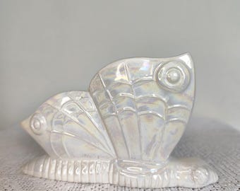 Vintage Iridescent Ceramic Butterfly Napkin Holder, Cottagecore Pearlescent Serviette Stand, Grandmacore decor