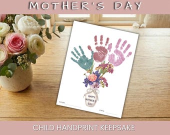 Mother's Day Handprint Craft Printable, Handprint Bouquet Gift for Mom, Child Keepsake Activity, Preschool Toddler Craft, PDF