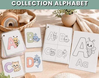 Bundle Alphabet Français, Cartes Alphabet PDF + Cahier Lettres à Tracer, 26 Pages à Colorier, Préscolaire, Maternelle, Activité imprimable