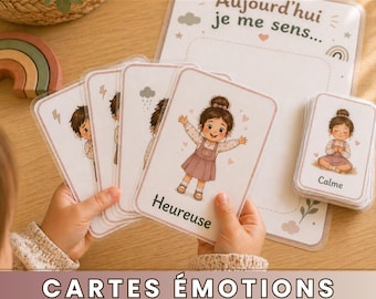 Cartes émotions enfant fille imprimable, 24 flashcards émotions français, Outil éducatif gestion des émotions, Montessori 3-8 ans, PDF