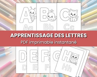 Alphabet à tracer PDF imprimable, 26 pages alphabet français, Lettres à colorier, Fiches préscolaire, Activité maternelle, Écriture enfant