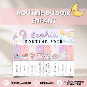 Routine du soir enfant Licorne, Tableau routine soir en Français, Routine visuelle enfant, Flip chart imprimable, Autonomie Enfant, PDF