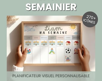 Semainier enfant, Planning semaine enfant, Emploi du temps visuel, Calendrier enfant, Tableau de la semaine, PDF imprimable neutre