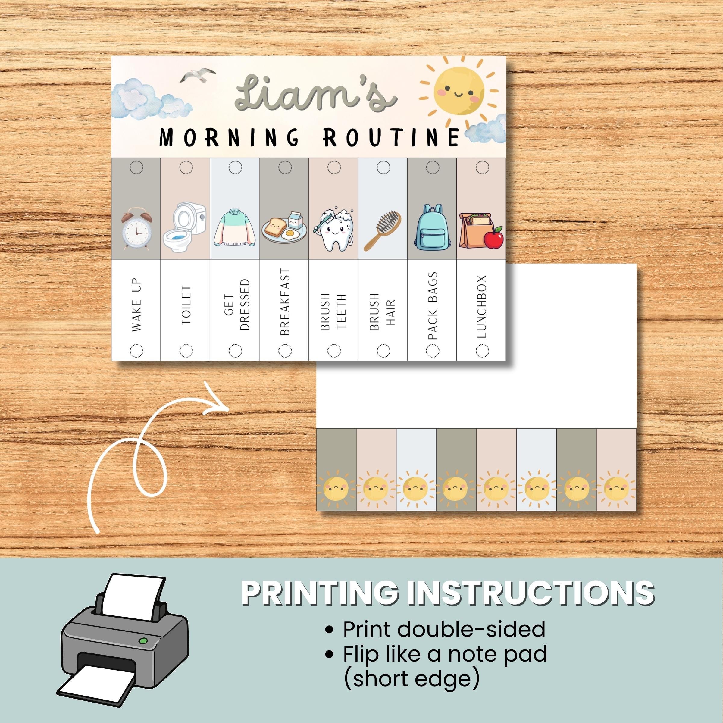 Kids Morning Routine Chart Neutral Printable, Editable Canva Flip Chart ...