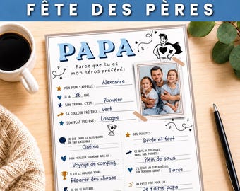 Cadeau Fête des Pères à Remplir, Questionnaire Papa Enfant, Activité Imprimable + Photo personnalisable Canva, Cadeau Papa Personnalisé PDF