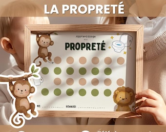 Propreté enfant Safari, Propreté Apprentissage, Récompense toilette, Routine visuelle enfant, Affiche imprimable Animaux Jungle