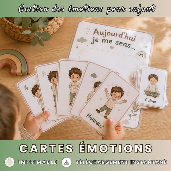 Cartes Émotions Enfant à Imprimer, Flashcards Émotions Garçon, Gestion des Émotions, Outil Éducatif Montessori, Coin Calme, Imprimable PDF