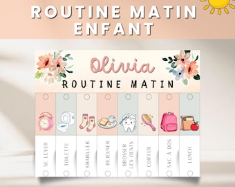 Routine du matin enfant imprimable, Flip chart matin fleurs, Routine visuelle enfant, Tableau routine matin, Routine enfant PDF, Montessori