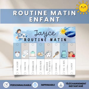 Routine du matin enfant imprimable, Flip chart matin espace, Tableau rutina visuelle Fusée, Routine enfant PDF, Affiche matin Montessori