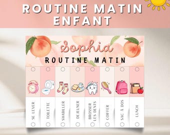 Routine du Matin Enfant Thème Pêche, Tableau Routine Visuelle, Flip Chart Routine Matinale, Checklist Enfant, Éditable Canva PDF