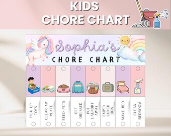 Unicorn Chore Chart for Kids, Printable Responsibility Chart, Visual Task Flip Chart, Editable Daily Routine for Children, PDF