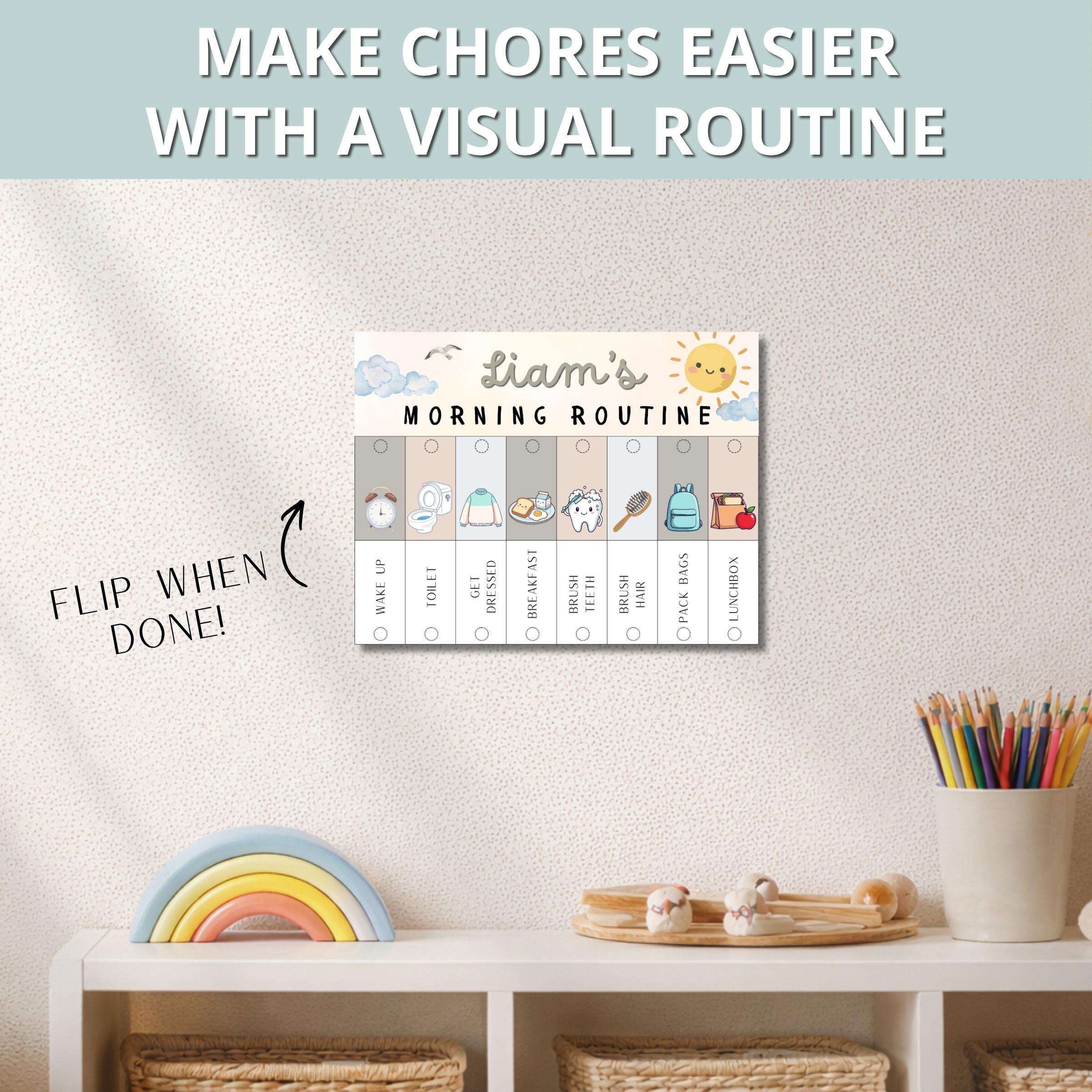 Kids Morning Routine Chart Neutral Printable, Editable Canva Flip Chart ...