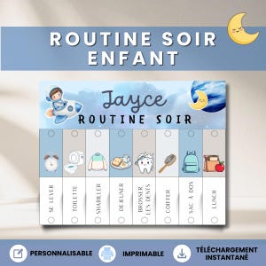 Routine du soir enfant, Rotafolio rutina du dodo Espace, Tableau visuel astronaute, Routine du Coucher, Canva PDF editable