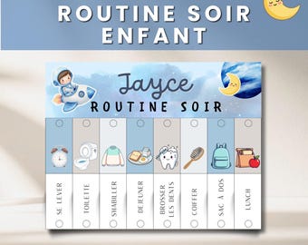 Routine du soir enfant, Flip chart routine du dodo Espace, Tableau visuel astronaute, Routine du coucher, editable Canva PDF