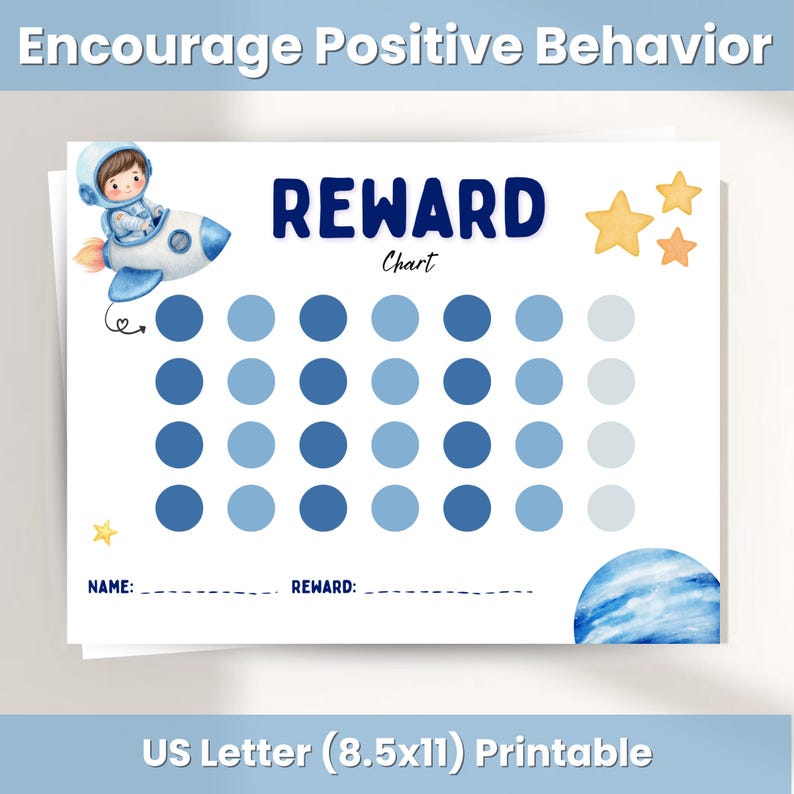 Space Reward Chart Printable for Kids, Astronaut Behavior Chart, Token ...