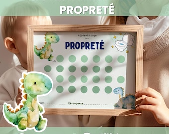 Tableau propreté enfant Dinosaure, Apprentissage propreté Dino, Tableau récompense toilette, Routine visuelle enfant, Affiche imprimable
