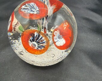 Pisapapeles vintage Fratelli Toso de cristal de Murano con forma de trompeta y flores