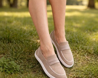 Barfota linneloafers för kvinnor, minimalistiska slip-on-skor med bred tå, sommarskor
