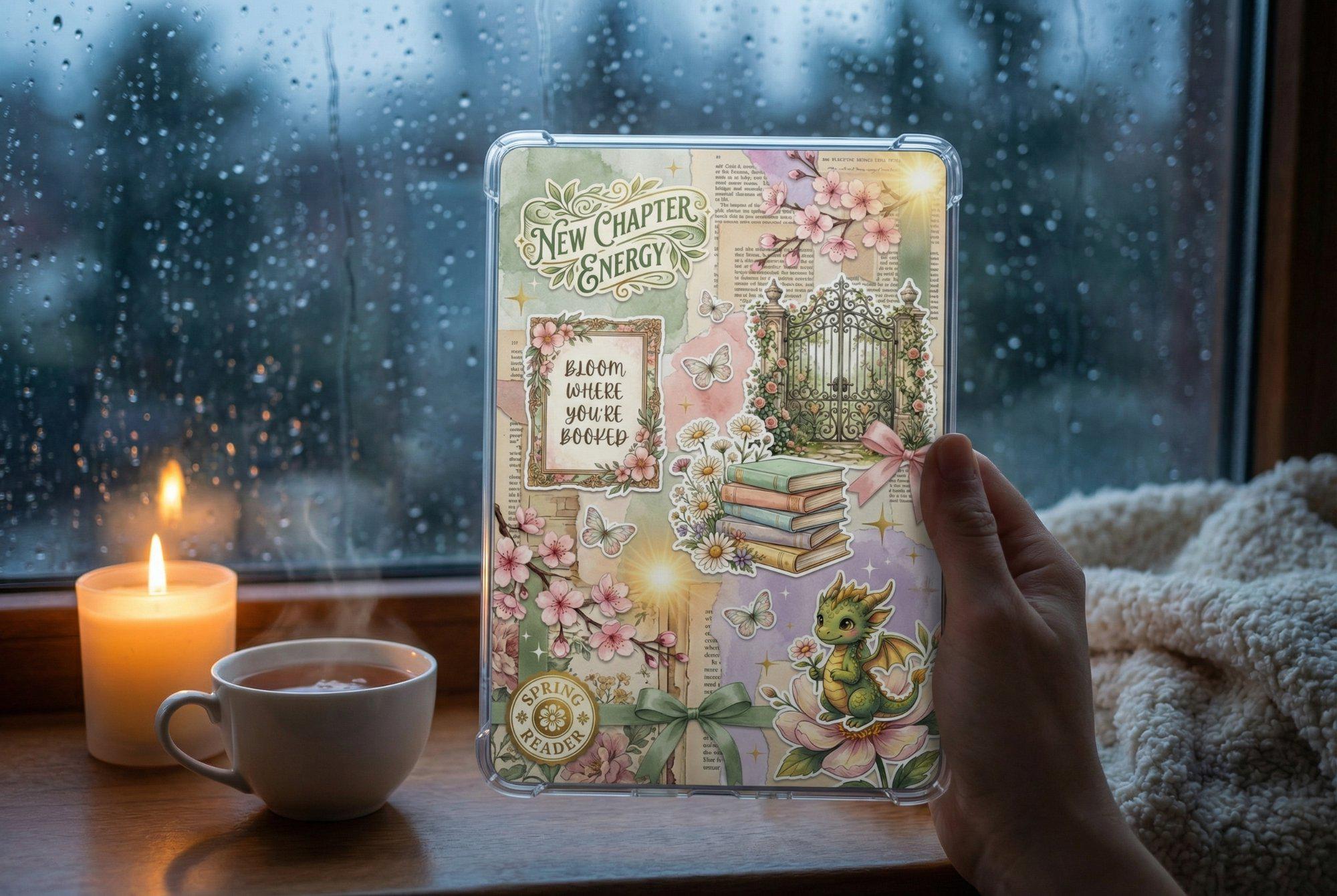 Cottagecore Pink Kindle Insert | Spring Romantasy Printable | Clear ...