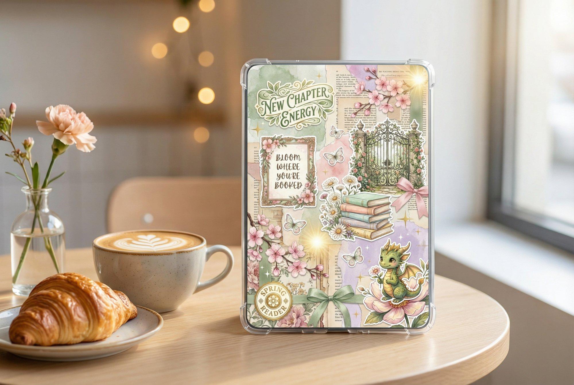 Cottagecore Pink Kindle Insert | Spring Romantasy Printable | Clear ...