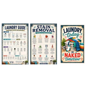Laundry Room Posters | Dry Erase Care Symbols & Stain Removal Guide | Funny Sign 11x17