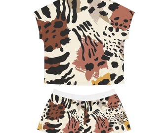 Conjunto de pijama corto para adultos / Conjunto de pijama para mujer con estampado animal