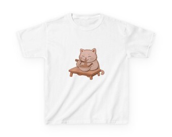 Camiseta juvenil/infantil / Kawaii Noodle Cat, camiseta cómoda y acogedora para niños