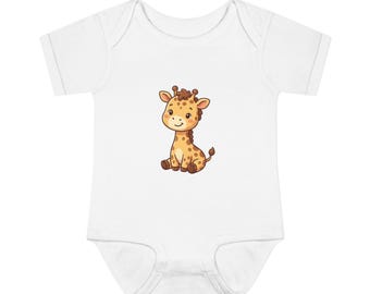 Body de bebé con estampado de jirafa / Mono de algodón peinado para bebé, estampado de animales para guardería