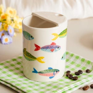 Handmade Ceramic Travel Mug with Ocean Fish Design – Coffee Lover Gift
