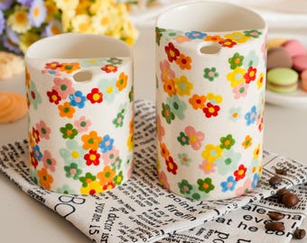 Handmade Ceramic Travel Mug, Hand-Painted Floral Pottery Tumbler With Lid