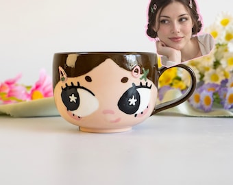 Taza personalizada hecha a mano a partir de una foto, pintura bajo vidriado, taza para parejas, regalo para ella.