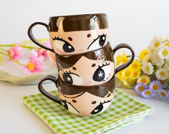 Custom Face Mug from Photo, Hand-Painted Ceramic Portrait with Personalized Name, Underglaze Painting