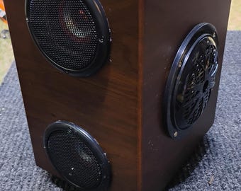 Handmade Walnut Veneer Bluetooth Boombox – 100W Custom Hi-Fi Audio – One-of-a-Kind Reclaimed Wood Speaker