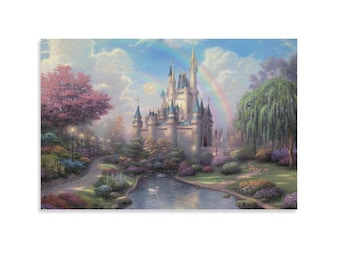 A New Day at the Cinderella Castle, Canvas Print Painting Cozy Rustic Home Decor for Bedroom