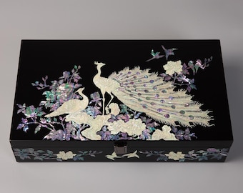 Korean Mother of Pearl Inlay Sunglasses Organizer: Peacock Eyeglass Holder Display Case, Jewelry Box