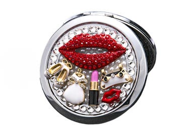 Wykwintne mini lusterko, czerwona torebka na szminkę, dwustronne przenośne lusterko do makijażu, mały prezent