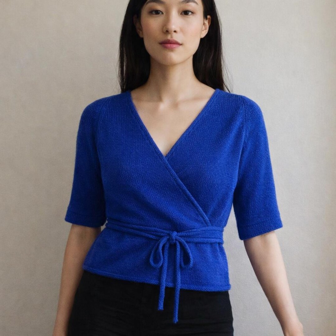 Knit Wrap Top Pattern PDF V Neck Short Sleeve Tie Front Summer Top ...