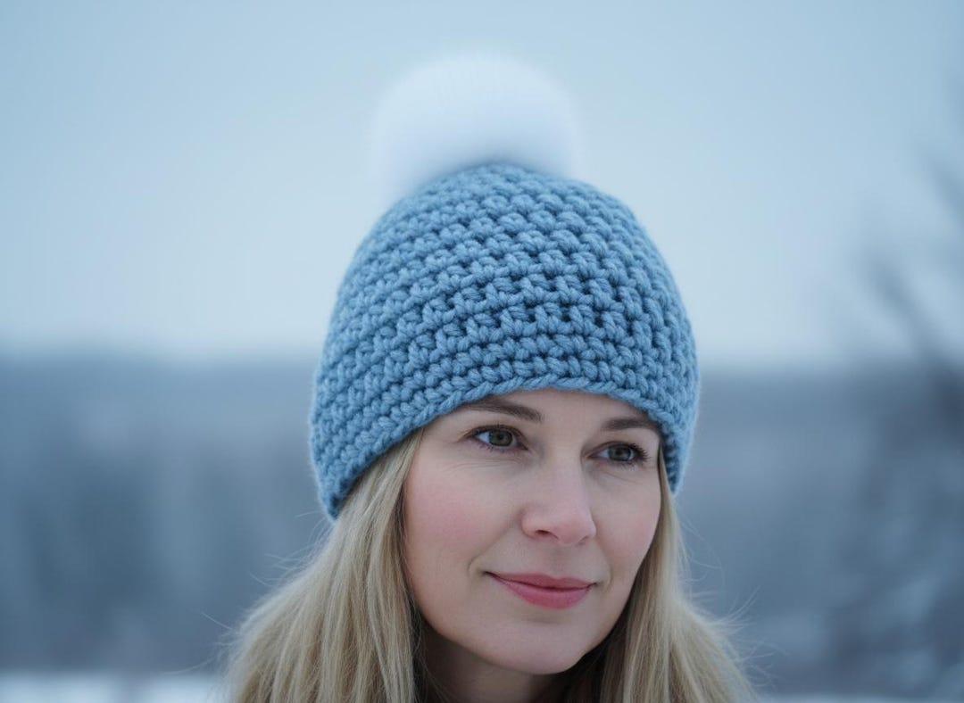 Crochet Beanie Pattern PDF Easy Pom Pom Hat Beginner Winter Hat - Etsy
