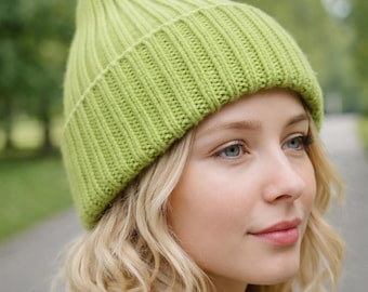 Patrón PDF para gorro de punto brioche, gorro acanalado de arriba hacia abajo, suave y esponjoso para invierno.
