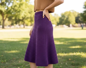 Patrón de falda de ganchillo en PDF, falda midi de verano con cintura elástica fácil de hacer para mujer (tallas S–3XL)